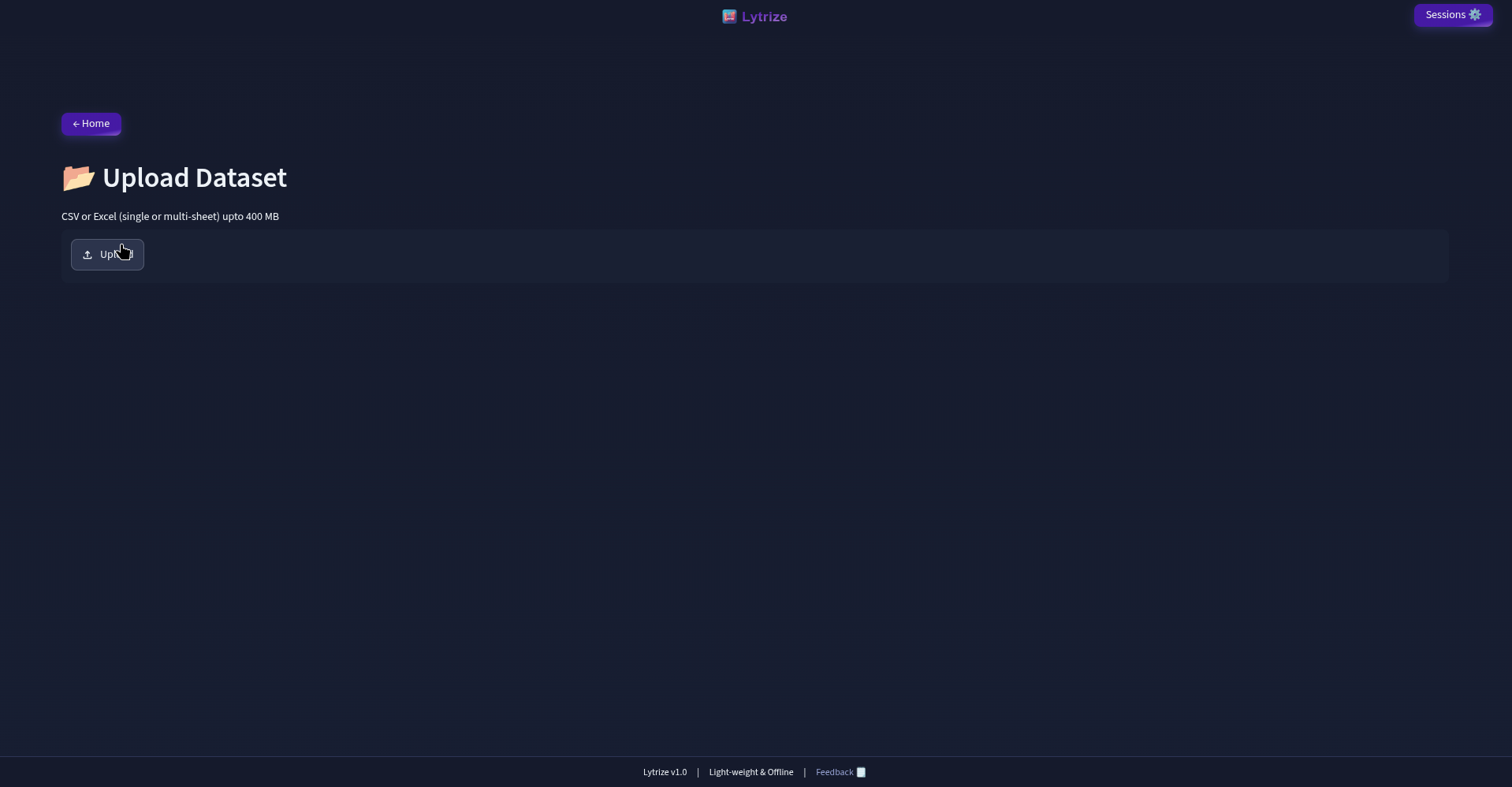 Lytrize data upload and preprocessing interface